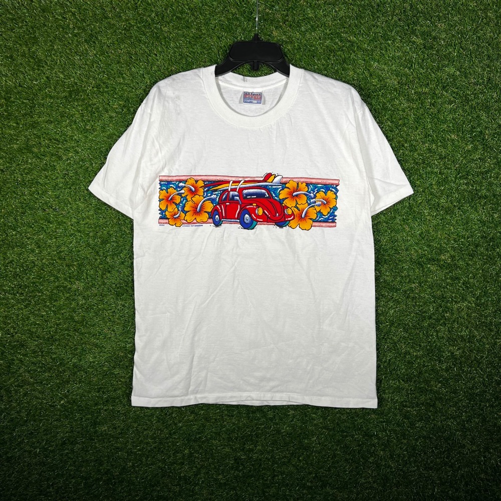 Vintage All Sport Events VW Bug‎ Surfboard T-Shirt White Mens Medium 90s